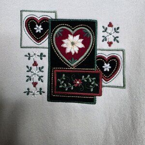 Top Stitch Women Sweatshirt Size Medium Off White Hearts Long Sleeve Vintage